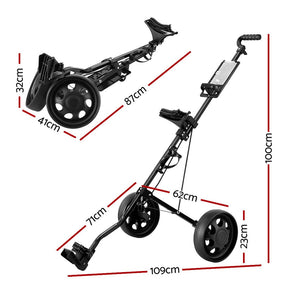 Everfit Golf Buggy Quick Folding Trolley Golf Cart Trolley 2 Wheels Cup Holder - SportZone.co.nz