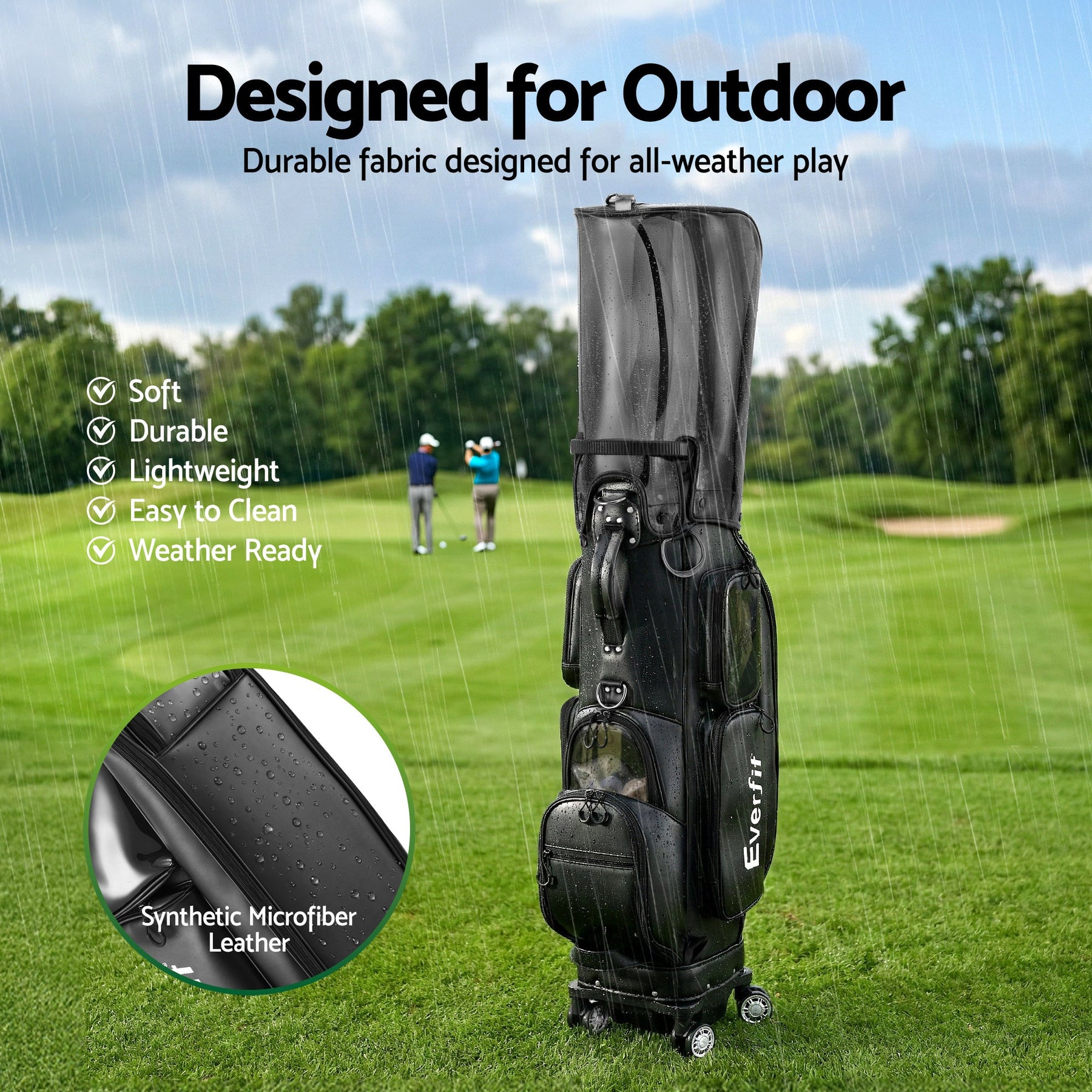 Everfit Golf Cart Bag Rolling Buggy Trolley Club Organiser Black - SportZone.co.nz