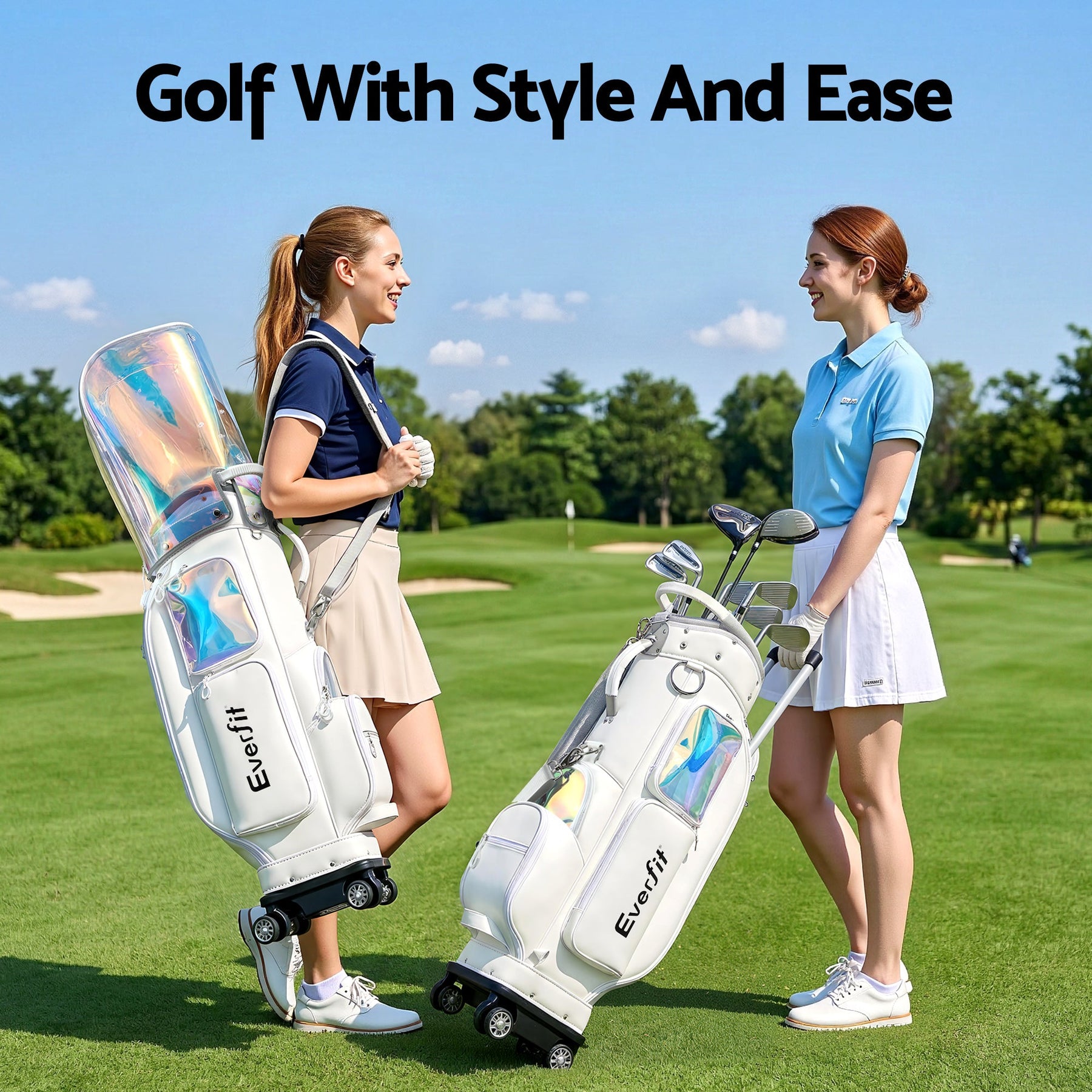 Everfit Golf Cart Bag Rolling Buggy Trolley Club Organiser White - SportZone.co.nz