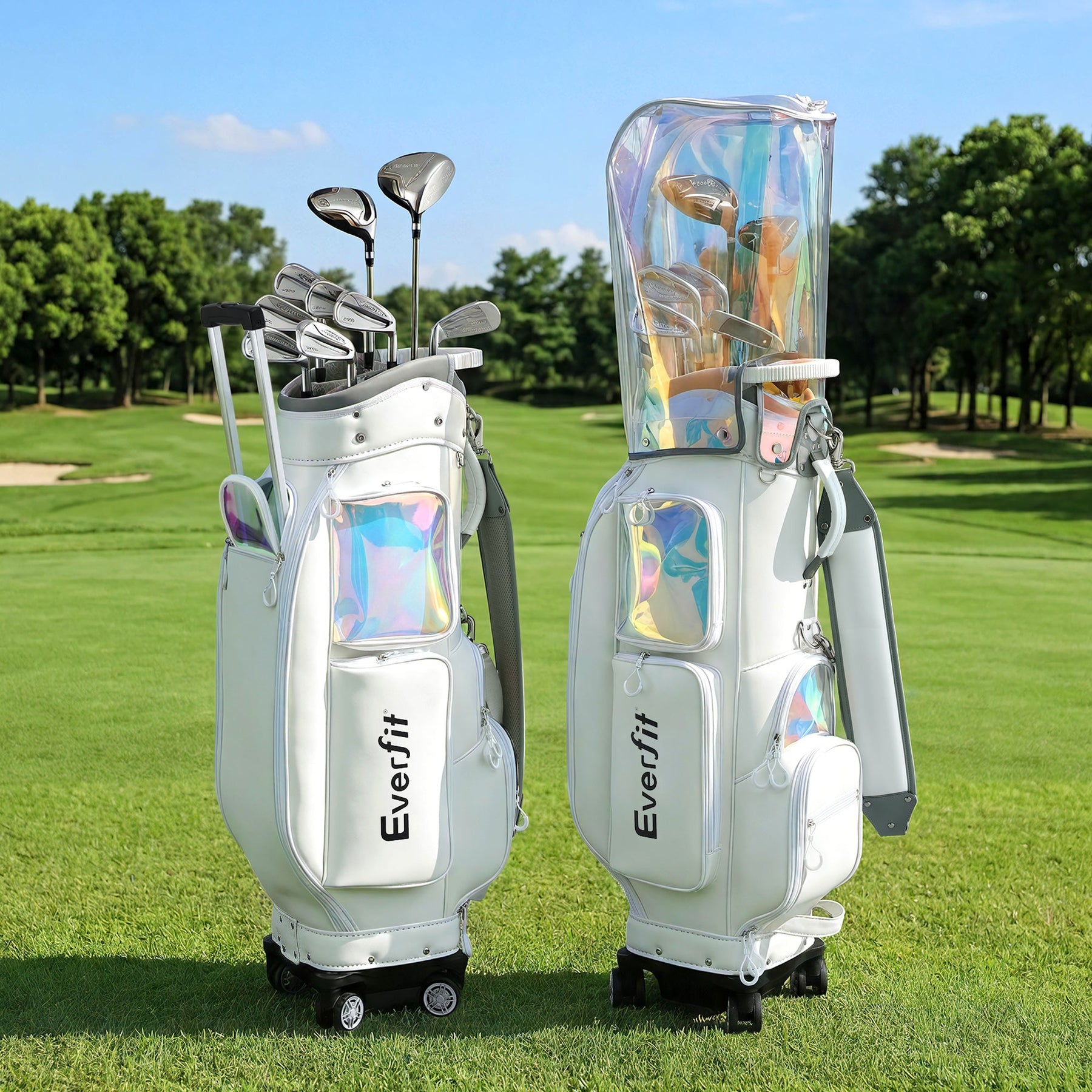 Everfit Golf Cart Bag Rolling Buggy Trolley Club Organiser White - SportZone.co.nz
