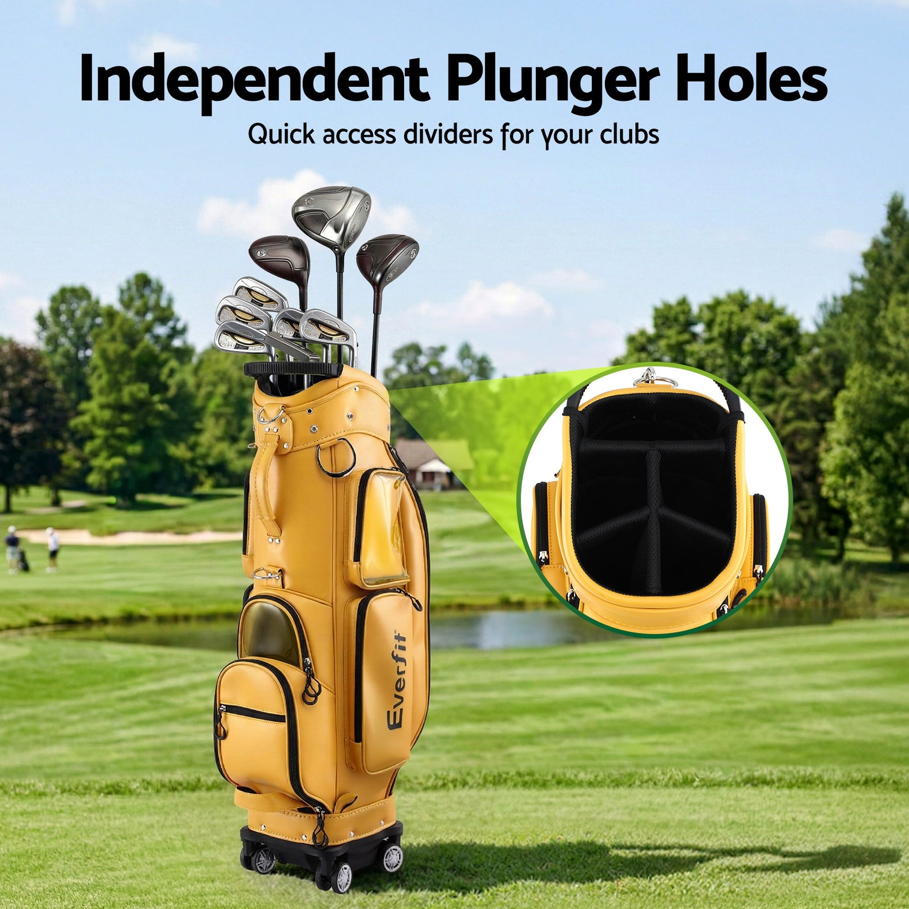 Everfit Golf Cart Bag Rolling Buggy Trolley Club Organiser Yellow - SportZone.co.nz