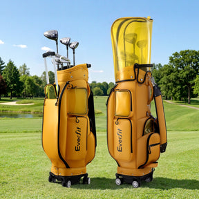 Everfit Golf Cart Bag Rolling Buggy Trolley Club Organiser Yellow - SportZone.co.nz