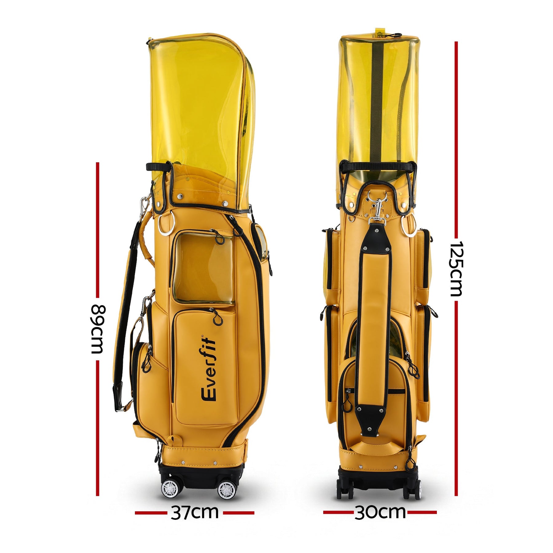 Everfit Golf Cart Bag Rolling Buggy Trolley Club Organiser Yellow - SportZone.co.nz