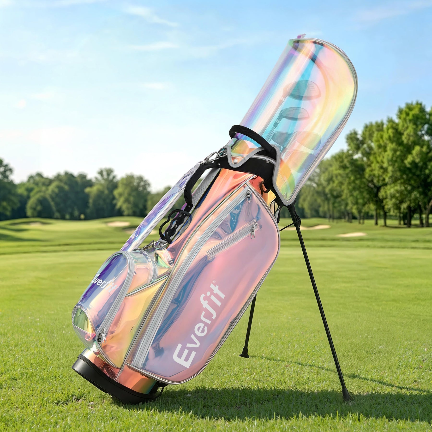 Everfit Golf Stand Bag Lightweight Carry Bag Dual Strap Club Divider Holographic - SportZone.co.nz