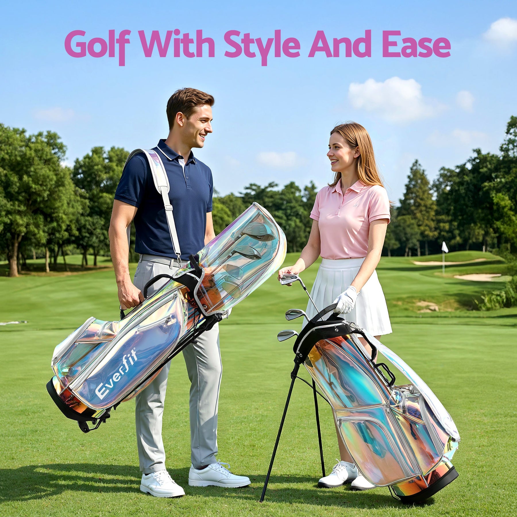 Everfit Golf Stand Bag Lightweight Carry Bag Dual Strap Club Divider Holographic - SportZone.co.nz