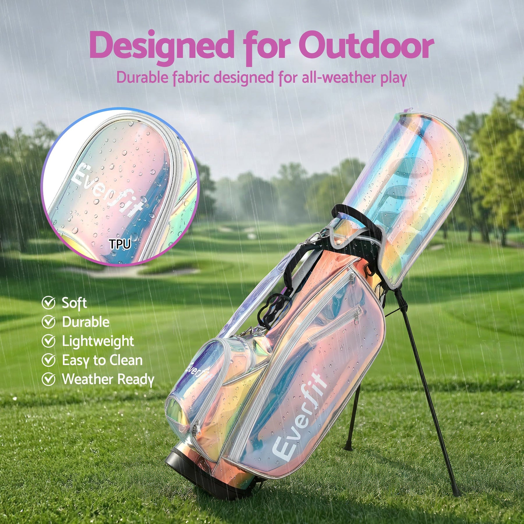Everfit Golf Stand Bag Lightweight Carry Bag Dual Strap Club Divider Holographic - SportZone.co.nz