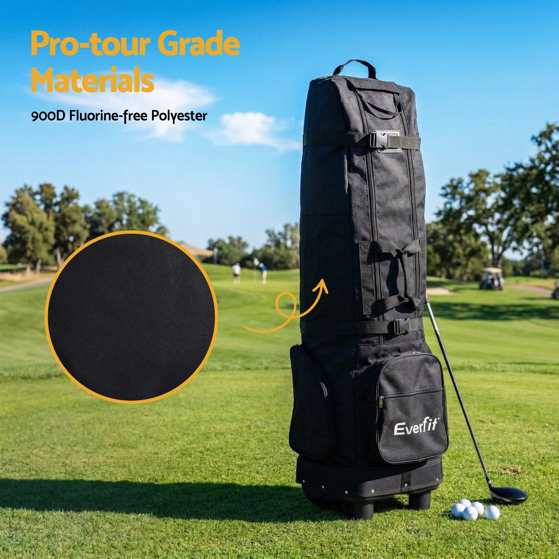 Everfit Golf Travel Bag Flight Cover Foldable Soft Case Wheels Black - SportZone.co.nz