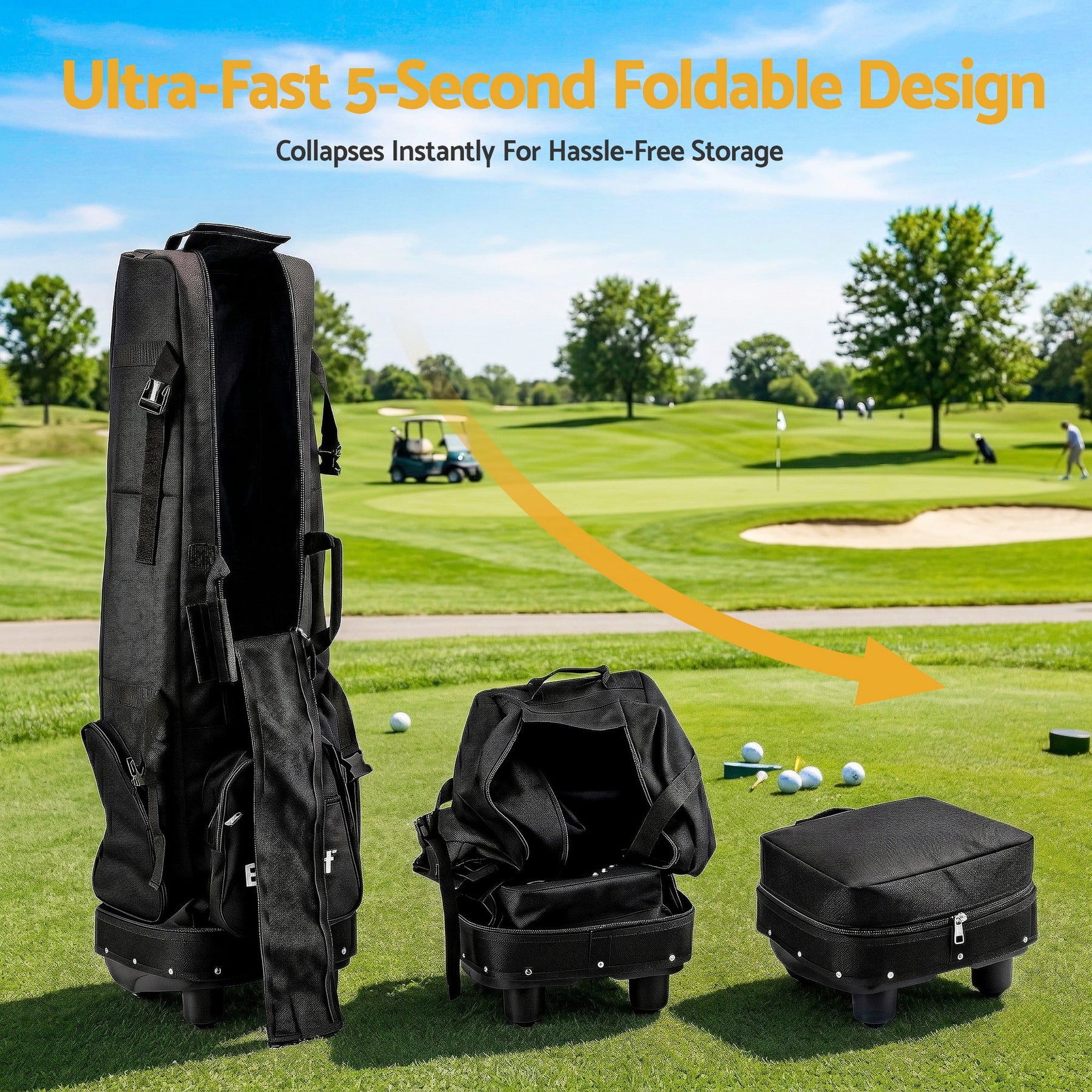 Everfit Golf Travel Bag Flight Cover Foldable Soft Case Wheels Black - SportZone.co.nz