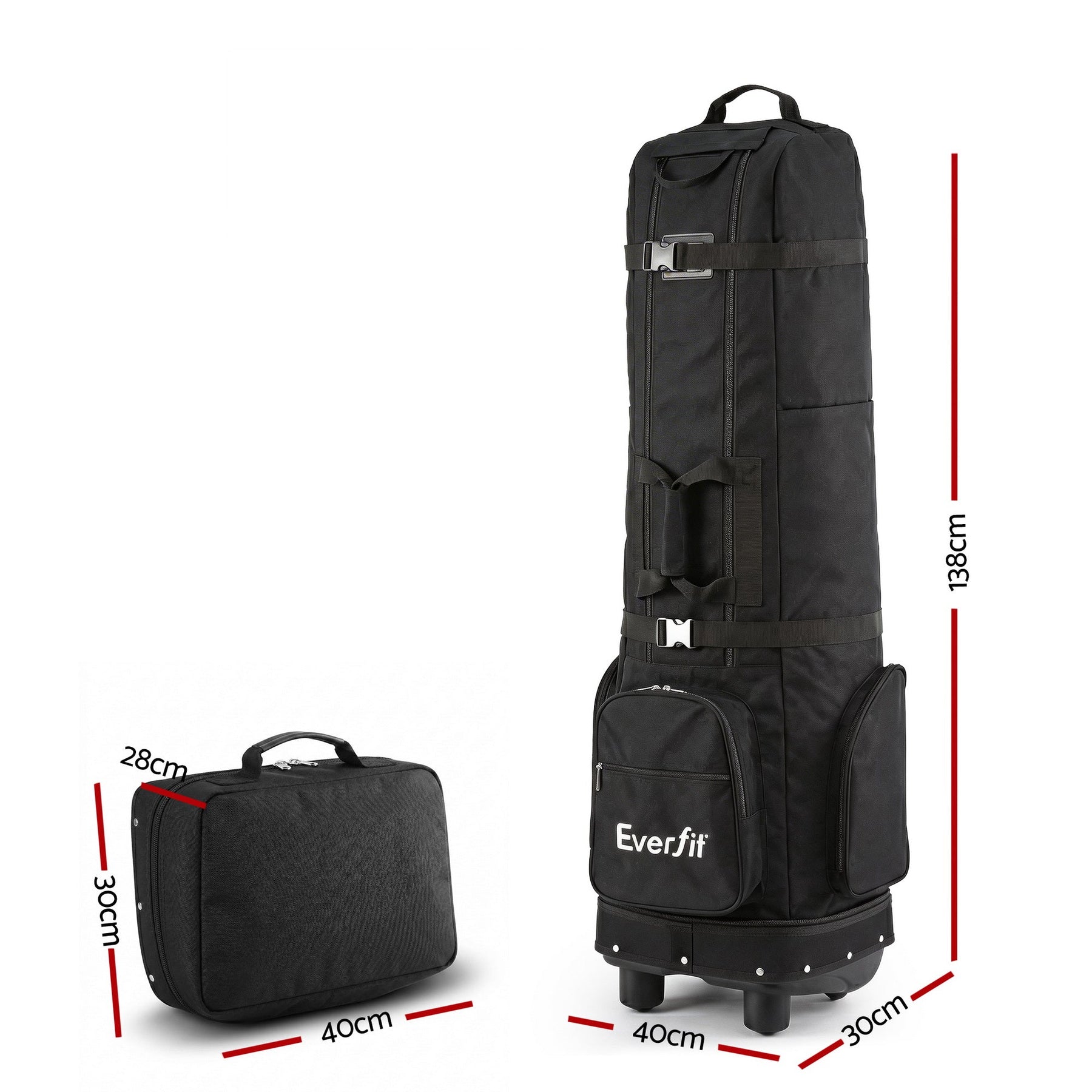 Everfit Golf Travel Bag Flight Cover Foldable Soft Case Wheels Black - SportZone.co.nz