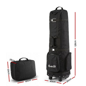 Everfit Golf Travel Bag Flight Cover Foldable Soft Case Wheels Black - SportZone.co.nz