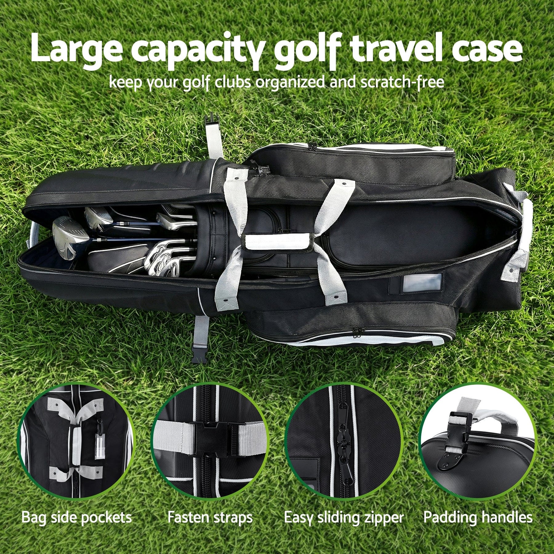 Everfit Golf Travel Bags for Airlines with Wheels Golf Clubs Hard Case Foldable - SportZone.co.nz
