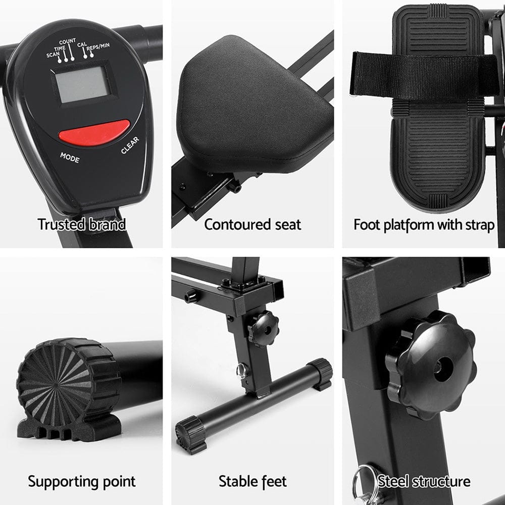 Everfit Hydraulic Rowing Machine Rower 12 Levels Resistance Exercise Fitness Gym Cardio - SportZone.co.nz