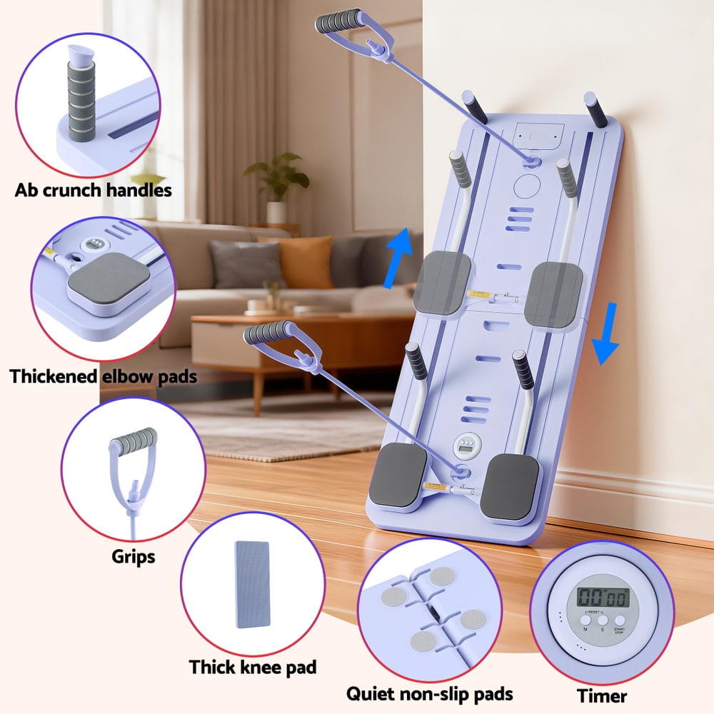 Everfit Pilates Reformer Abdominal Exercise Board Push Up Set Fitness Purple - SportZone.co.nz