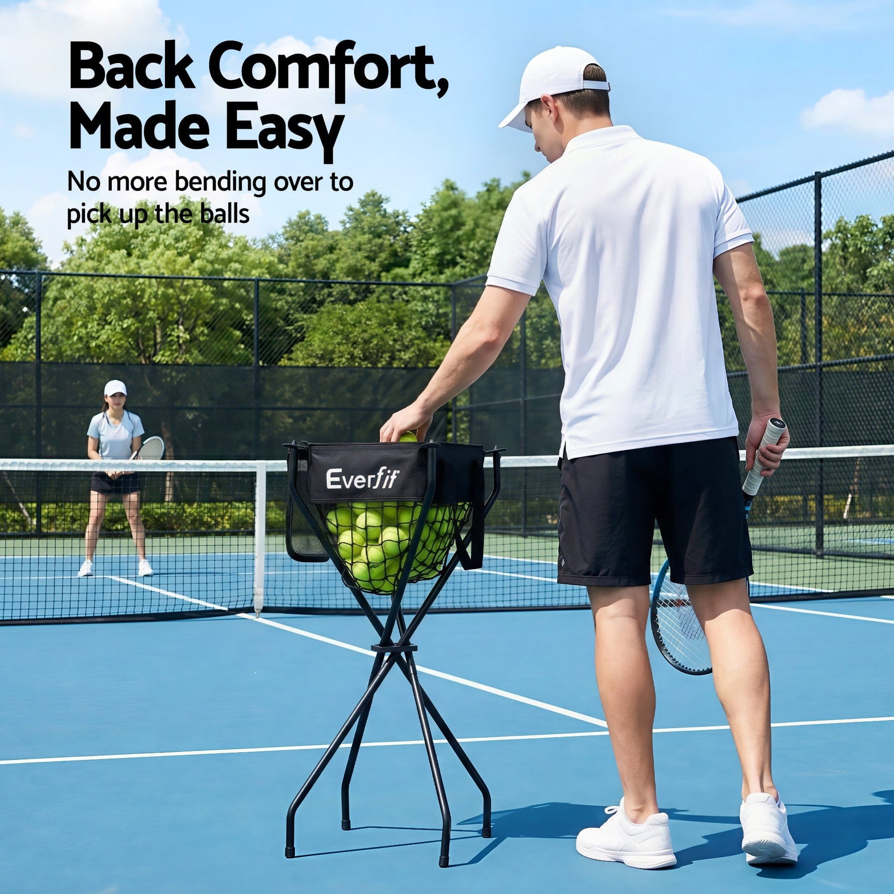 Everfit Portable Ball Cart Foldable Pickleball Tennis Baseball Softball - SportZone.co.nz