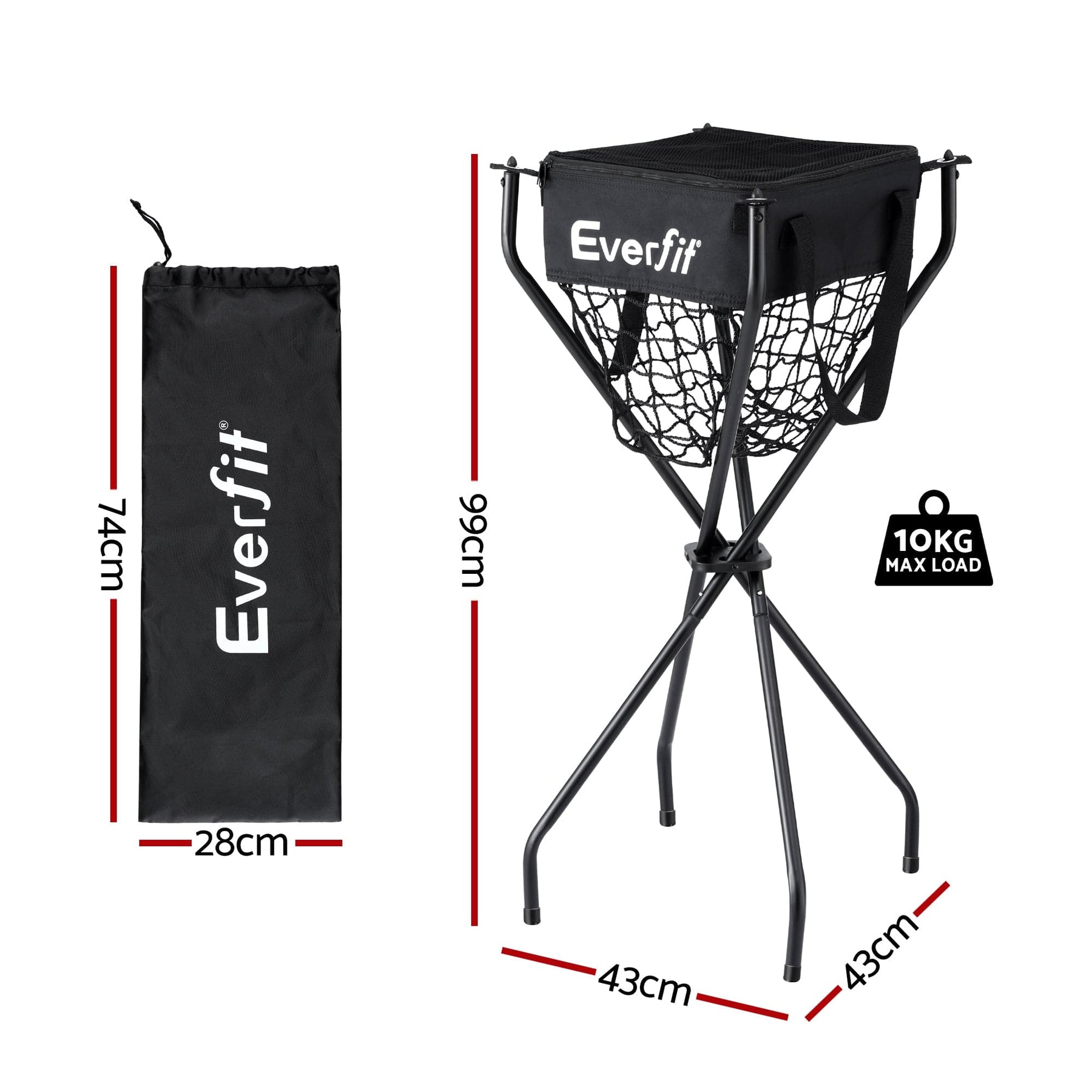 Everfit Portable Ball Cart Foldable Pickleball Tennis Baseball Softball - SportZone.co.nz