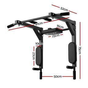 Everfit Pull Up Bar Dip Station Multi Gym 150kg Home Power Station Black Red - SportZone.co.nz