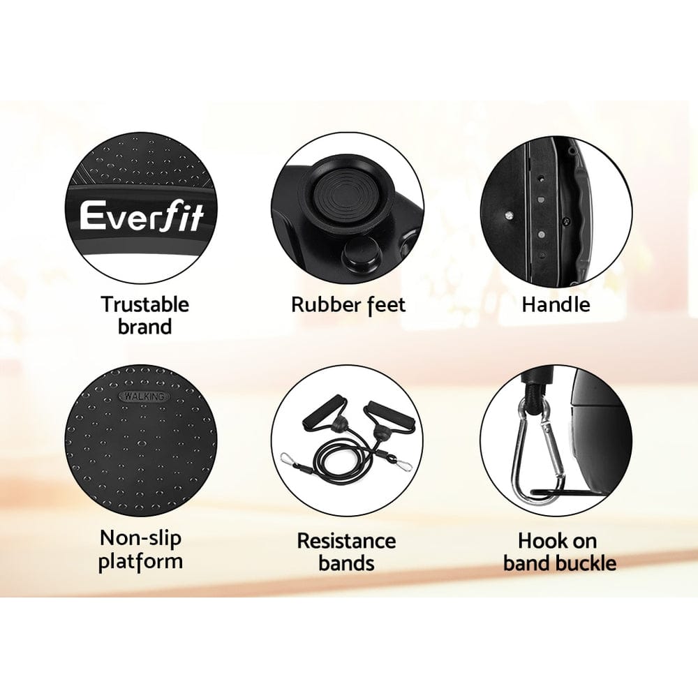 Everfit Vibration Machine Platform Vibrator Resistance Rope Home Fitness Black - SportZone.co.nz
