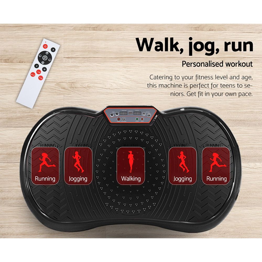 Everfit Vibration Machine Platform Vibrator Resistance Rope Home Fitness Black - SportZone.co.nz