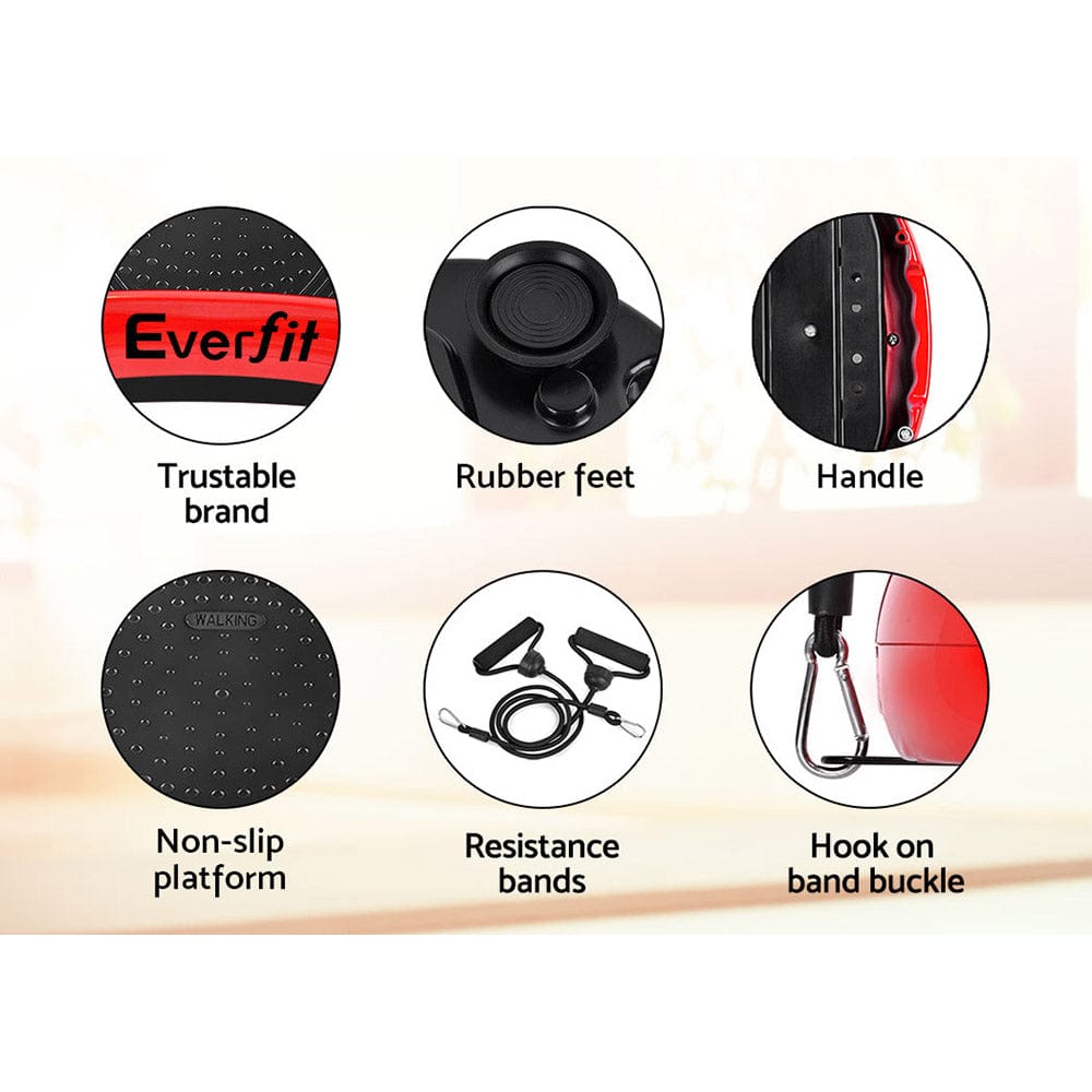 Everfit Vibration Machine Platform Vibrator Resistance Rope Home Fitness Red - SportZone.co.nz