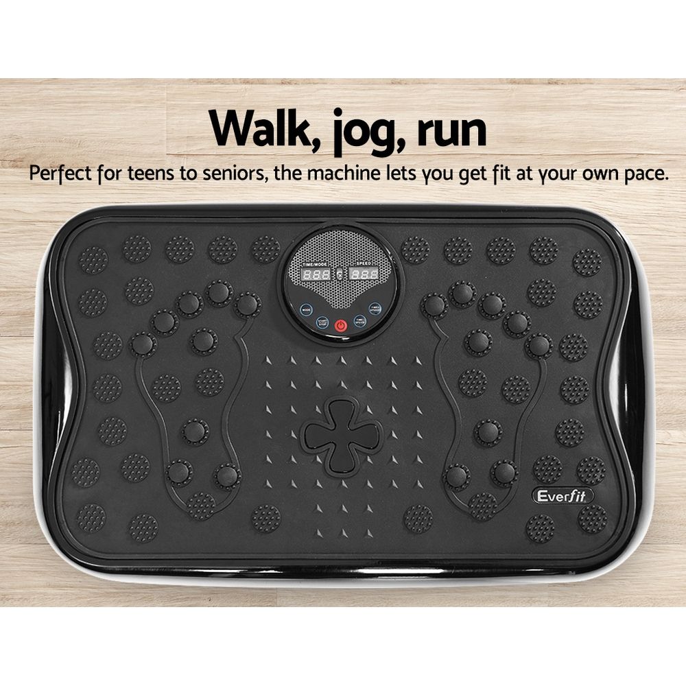 Everfit Vibration Machine Platform Vibrator With Resistance Rope Home Gym Black - SportZone.co.nz