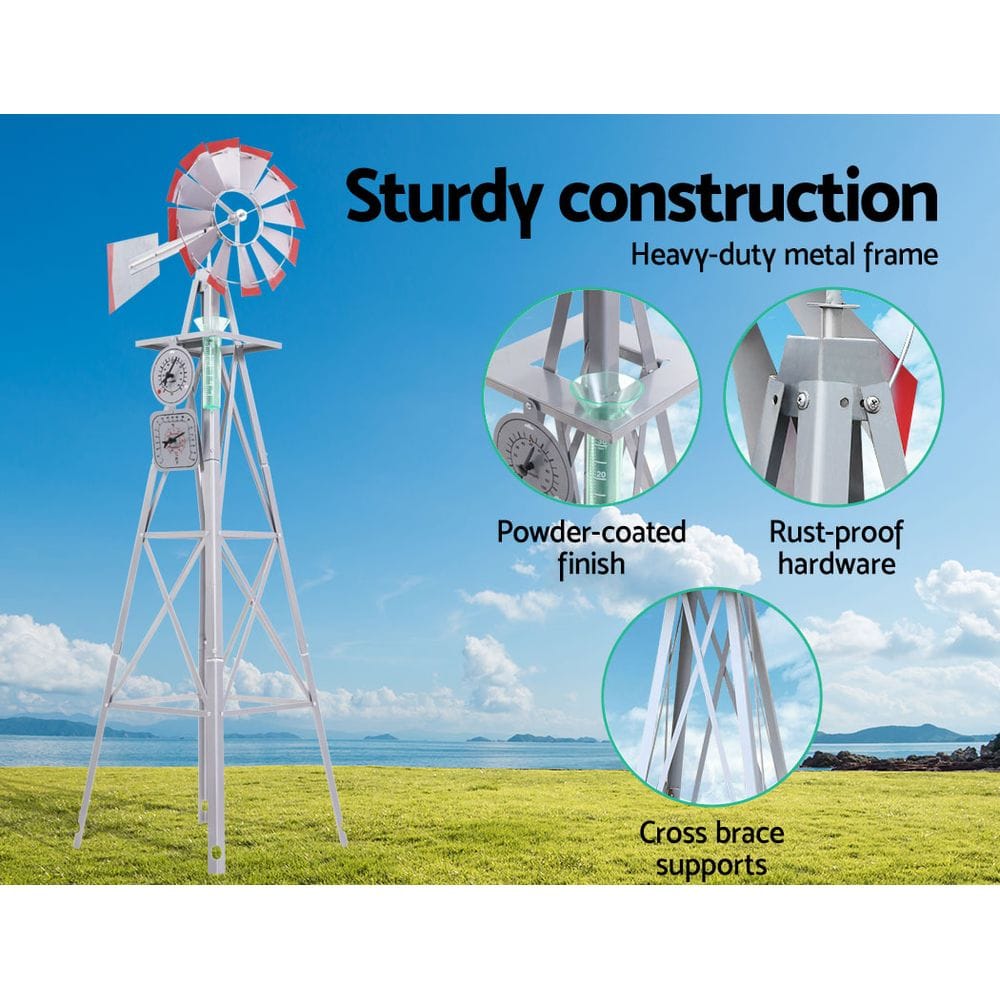 Garden Windmill 6FT 186cm Metal Ornaments Outdoor Decor Ornamental Wind Will - SportZone.co.nz