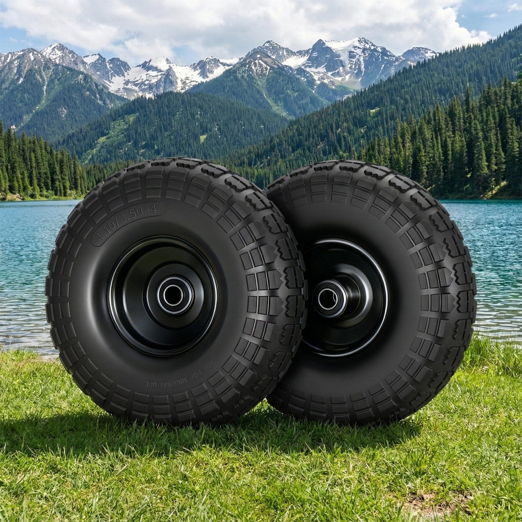 Gardeon 2pcs, 4.10/3.50 - 4 Tire And Wheel Flat Free, 26cm Solid Rubber Tires with 5/8 Axle Bore Hole And Double Sealed Bearings, Perfect for Wheelbarrow, Garden Cart, Wagon, Dolly - SportZone.co.nz