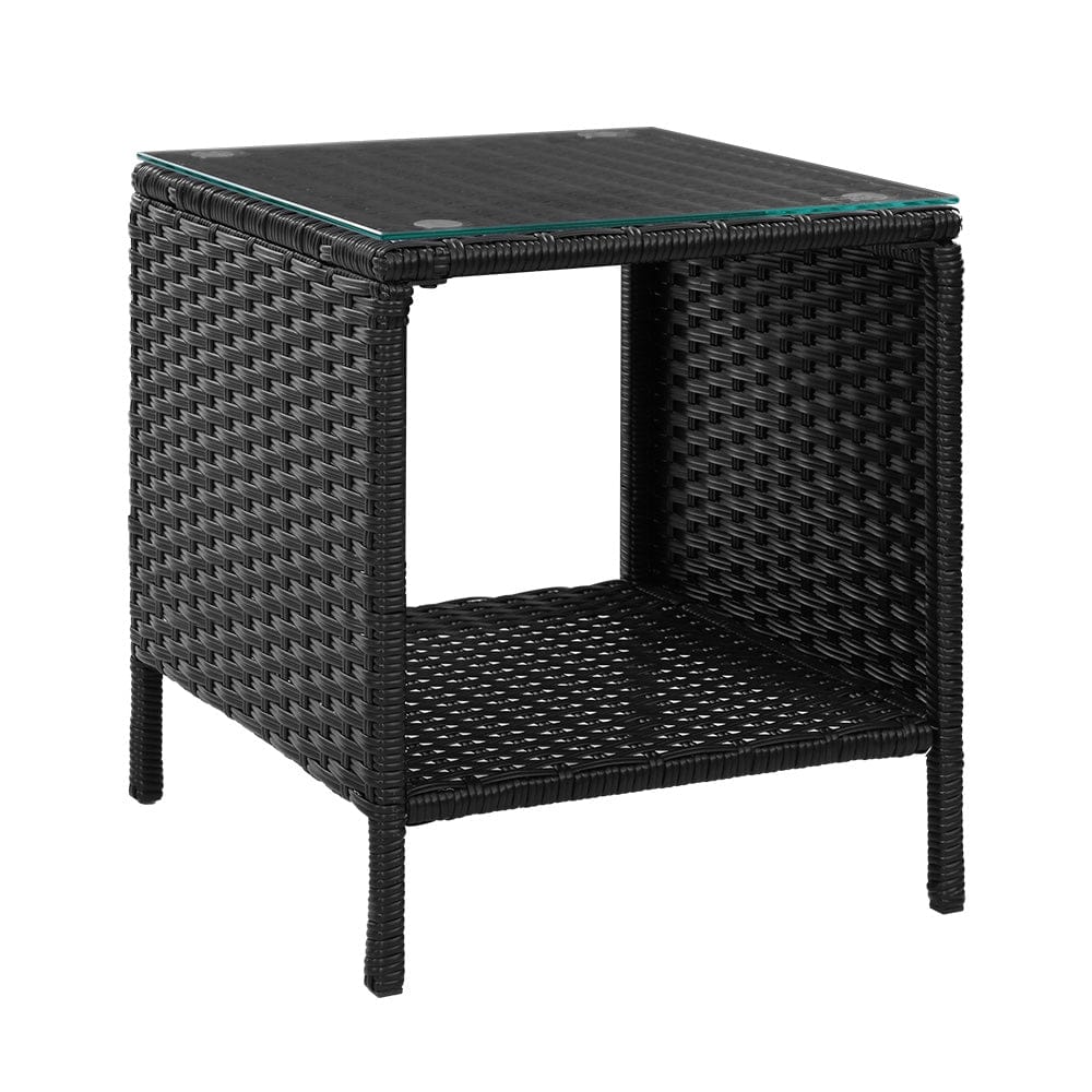 Gardeon Coffee Side Table Wicker Desk Rattan Outdoor Furniture Garden Black - SportZone.co.nz