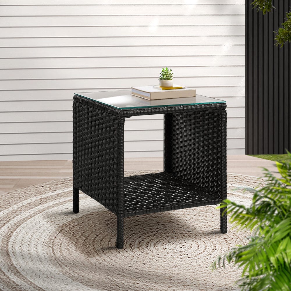 Gardeon Coffee Side Table Wicker Desk Rattan Outdoor Furniture Garden Black - SportZone.co.nz