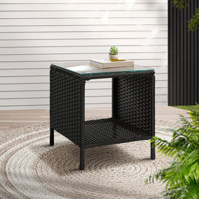 Gardeon Coffee Side Table Wicker Desk Rattan Outdoor Furniture Garden Black - SportZone.co.nz