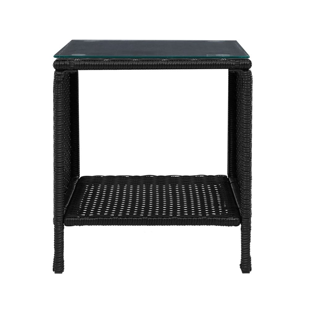 Gardeon Coffee Side Table Wicker Desk Rattan Outdoor Furniture Garden Black - SportZone.co.nz