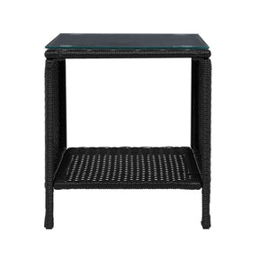 Gardeon Coffee Side Table Wicker Desk Rattan Outdoor Furniture Garden Black - SportZone.co.nz