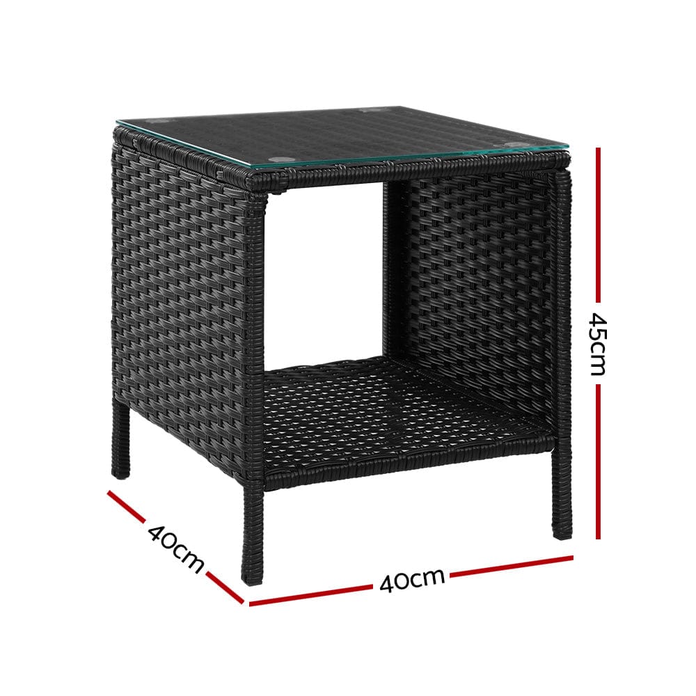 Gardeon Coffee Side Table Wicker Desk Rattan Outdoor Furniture Garden Black - SportZone.co.nz