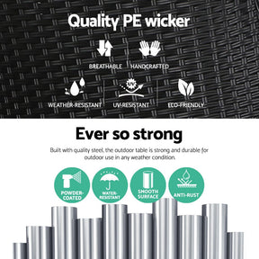 Gardeon Coffee Side Table Wicker Desk Rattan Outdoor Furniture Garden Black - SportZone.co.nz