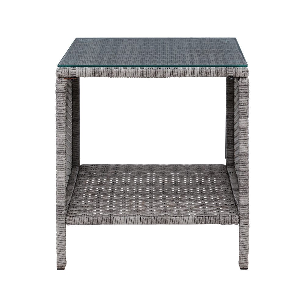 Gardeon Coffee Side Table Wicker Desk Rattan Outdoor Furniture Garden Grey - SportZone.co.nz
