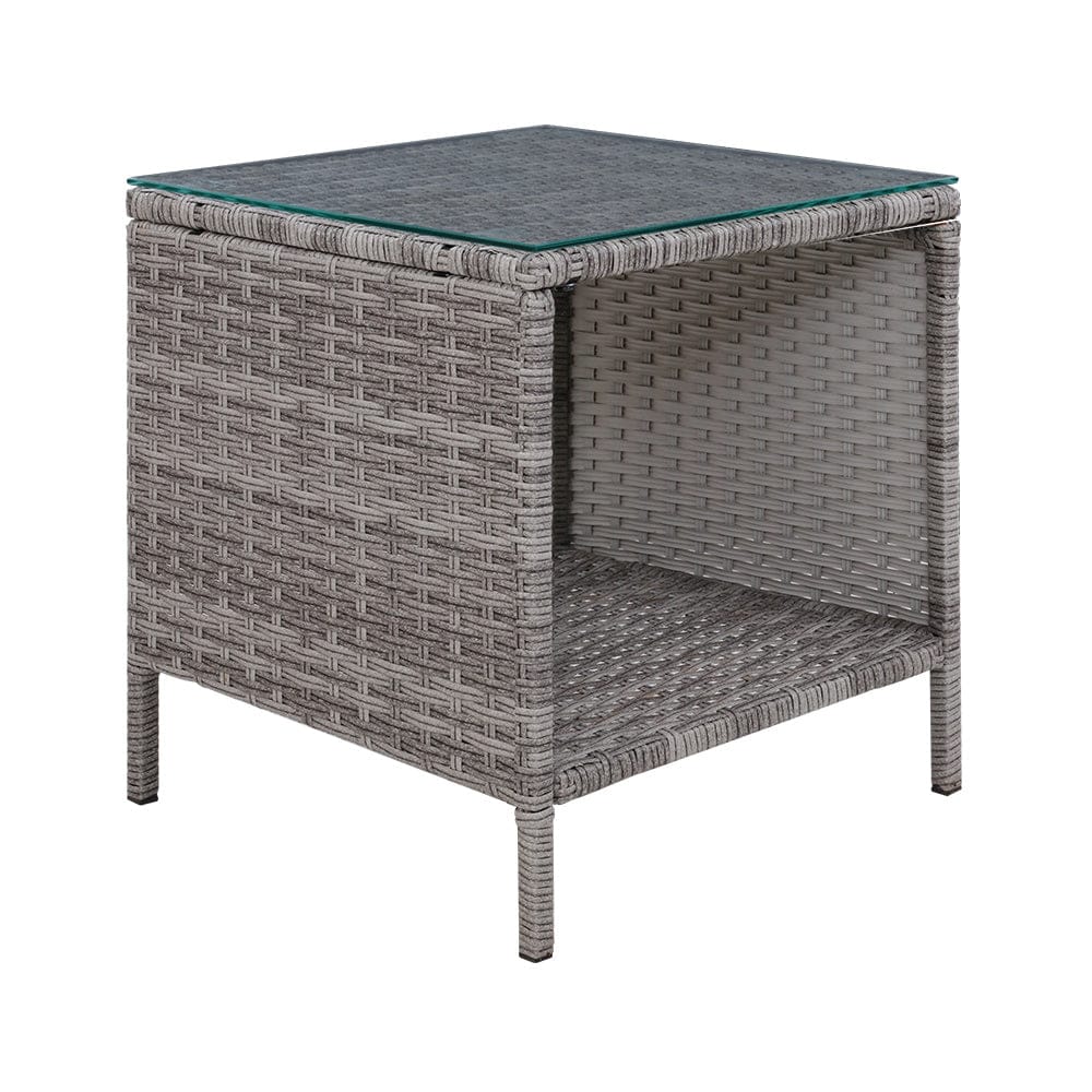 Gardeon Coffee Side Table Wicker Desk Rattan Outdoor Furniture Garden Grey - SportZone.co.nz