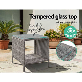 Gardeon Coffee Side Table Wicker Desk Rattan Outdoor Furniture Garden Grey - SportZone.co.nz