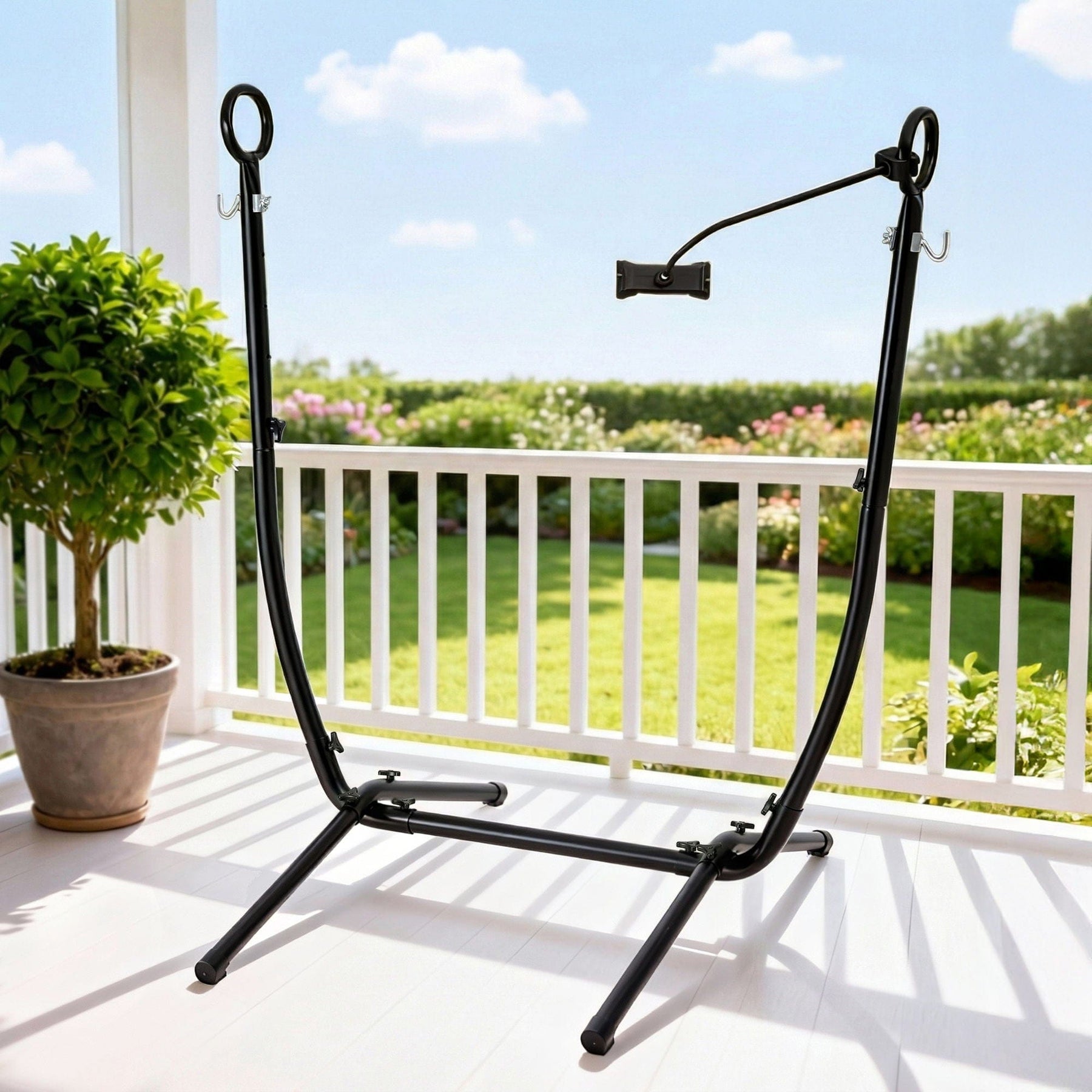 Gardeon Hammock Chair Stand Iron Frame w/ Phone Holder Black - SportZone.co.nz