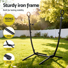 Gardeon Hammock Chair Stand Iron Frame w/ Phone Holder Black - SportZone.co.nz