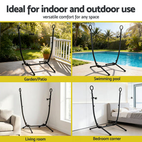 Gardeon Hammock Chair Stand Iron Frame w/ Phone Holder Black - SportZone.co.nz