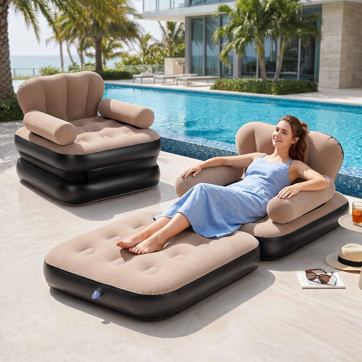 Gardeon Inflatable Chair Sun Lounge Air Sofa Blow Up Air Chair for Camping with Pump - SportZone.co.nz