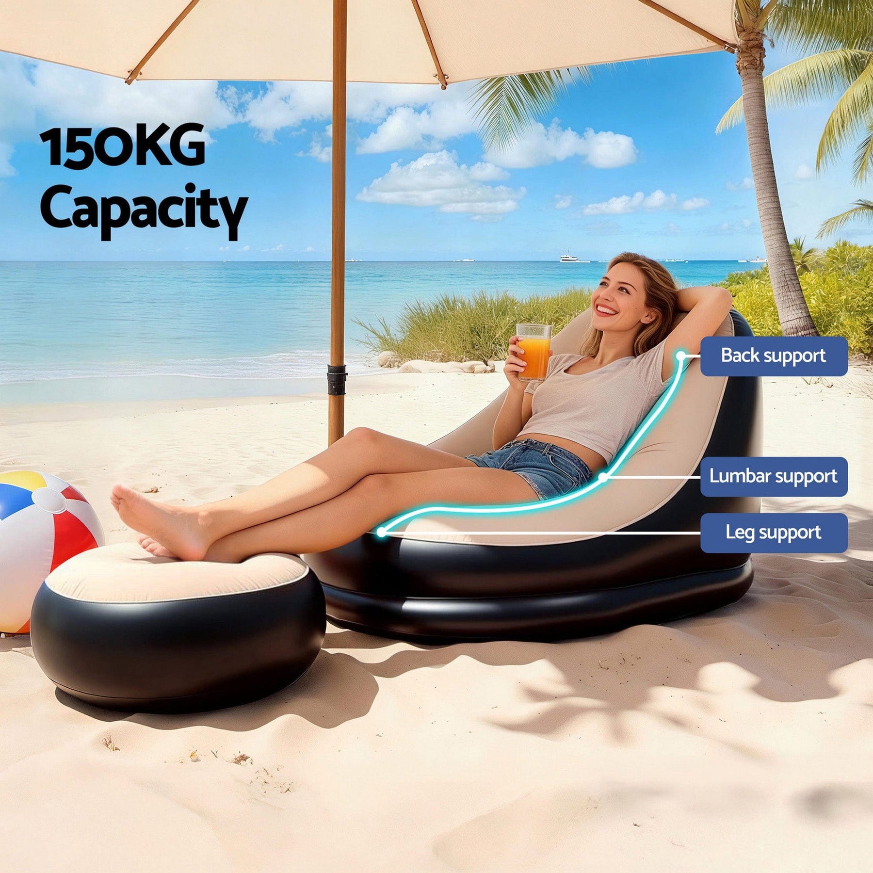 Gardeon Inflatable Chair with Ottoman Air Sofa Blow Up Air Chair for Camping with Pump - SportZone.co.nz