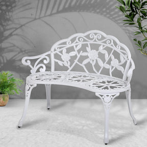 Gardeon Outdoor Garden Bench Seat 100cm Cast Aluminium Outdoor Patio Chair Vintage White - SportZone.co.nz