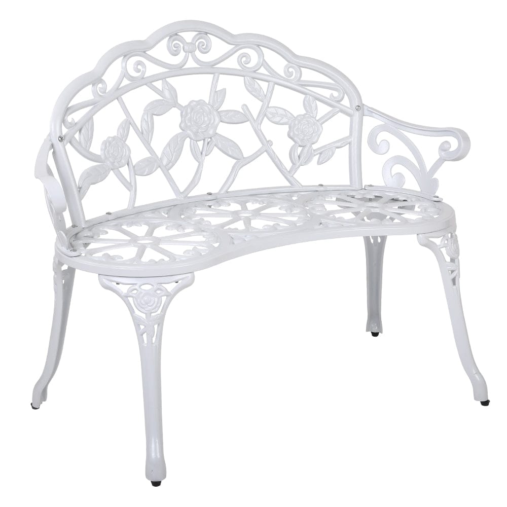 Gardeon Outdoor Garden Bench Seat 100cm Cast Aluminium Outdoor Patio Chair Vintage White - SportZone.co.nz