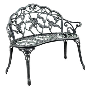Gardeon Outdoor Garden Bench Seat 100cm Cast Aluminium Patio Chair Vintage Green - SportZone.co.nz