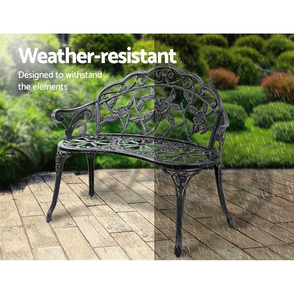 Gardeon Outdoor Garden Bench Seat 100cm Cast Aluminium Patio Chair Vintage Green - SportZone.co.nz