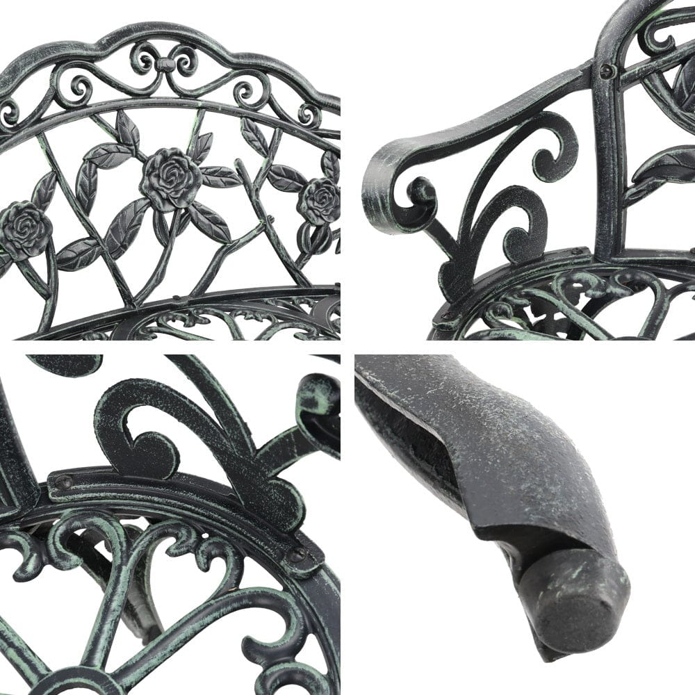 Gardeon Outdoor Garden Bench Seat 100cm Cast Aluminium Patio Chair Vintage Green - SportZone.co.nz