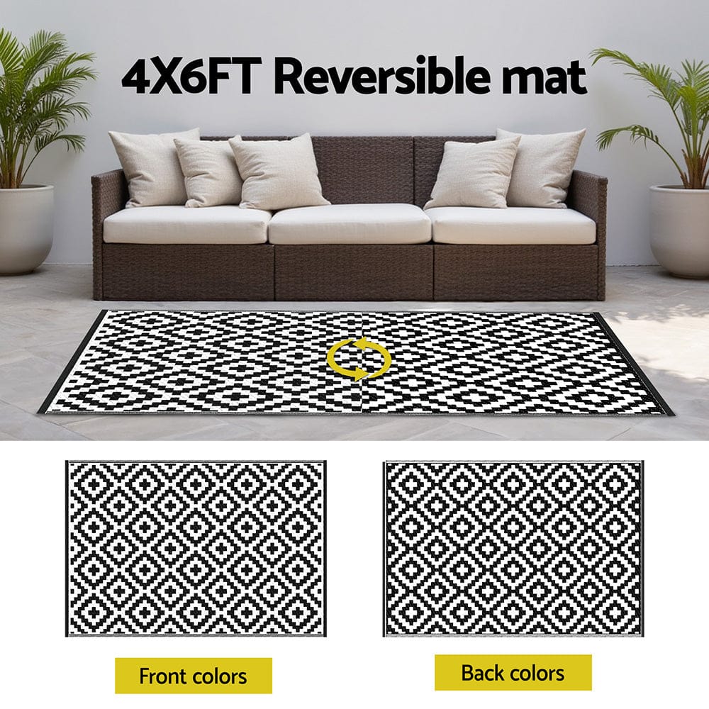 Gardeon Outdoor Rugs 120x180cm Large Carpet Reversible Area Mat PP Dual - Sided Patio Rug Cross - SportZone.co.nz