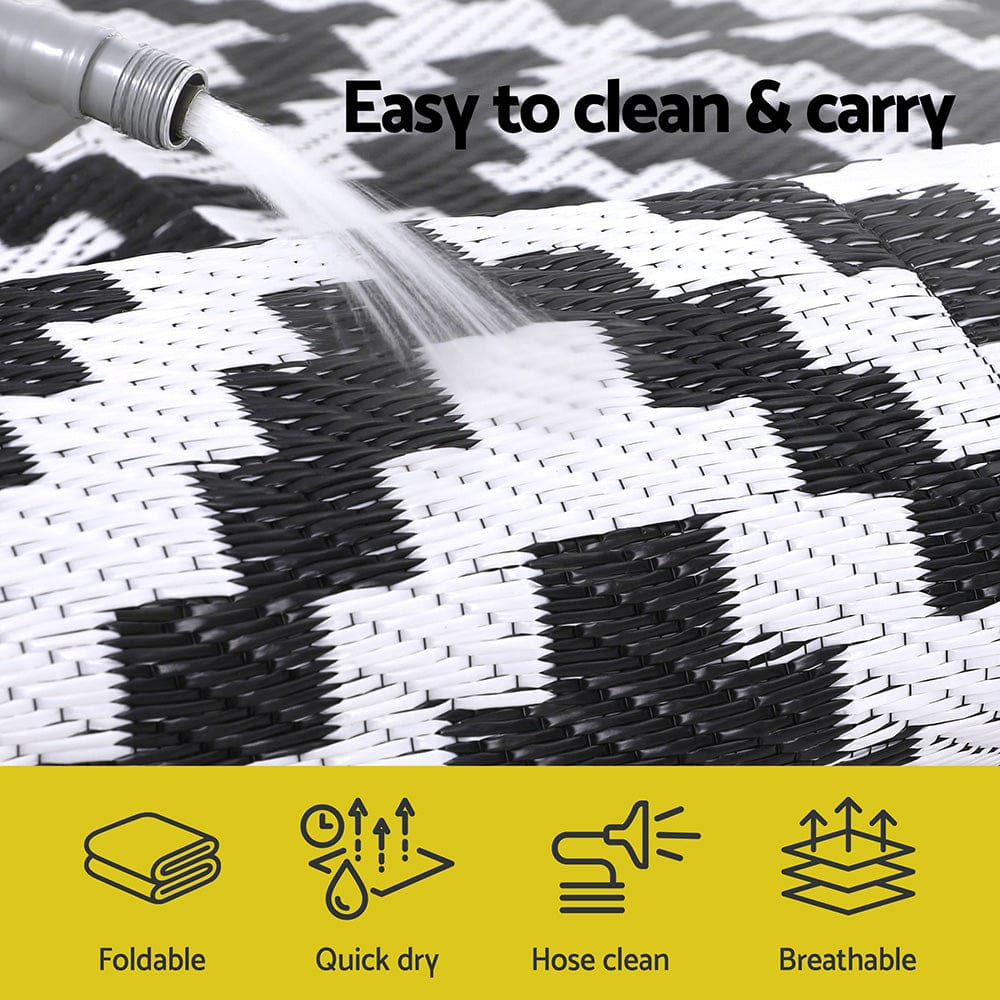 Gardeon Outdoor Rugs 120x180cm Large Carpet Reversible Area Mat PP Dual - Sided Patio Rug Cross - SportZone.co.nz