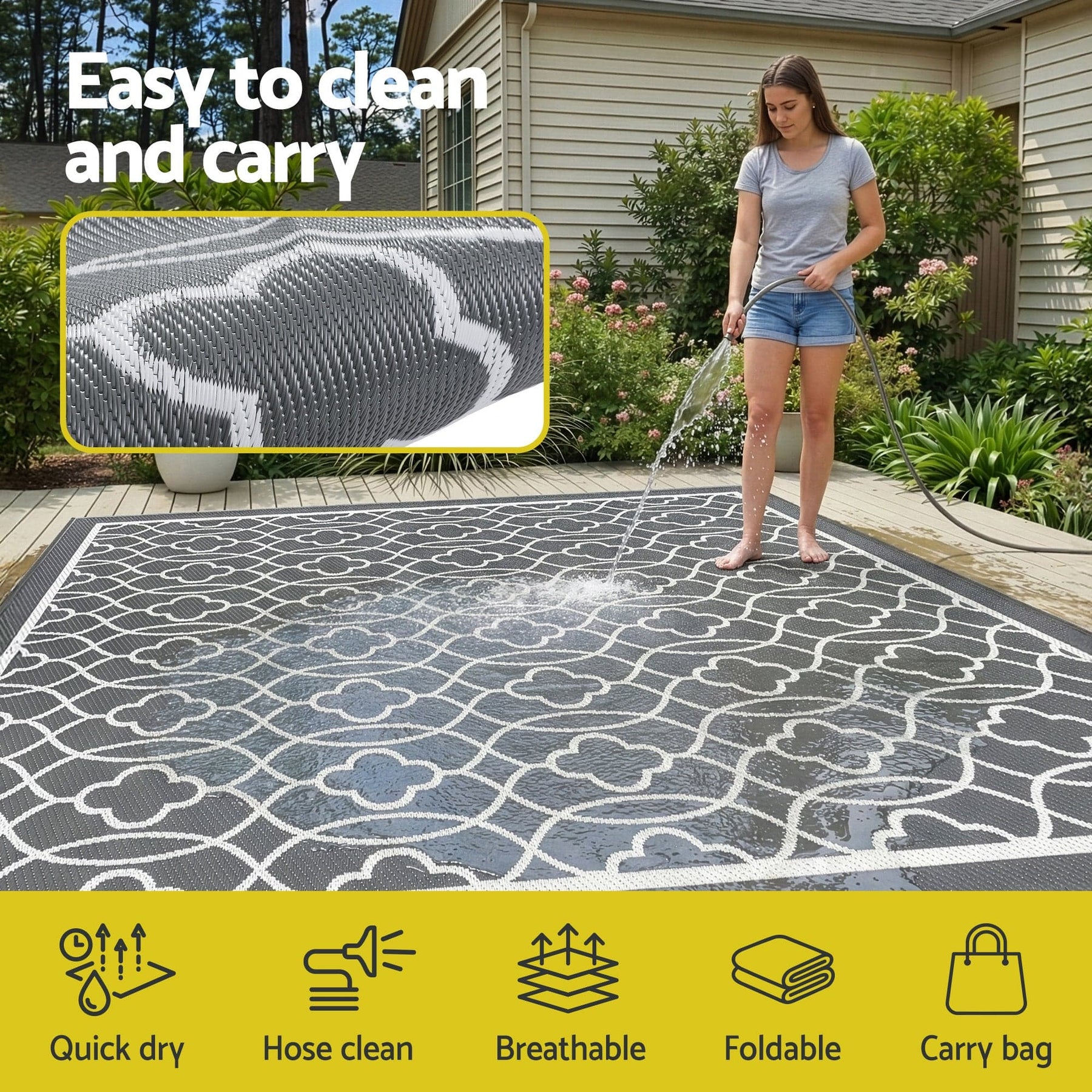 Gardeon Outdoor Rugs 274x366cm Large Carpet Reversible Area Mat PP Dual - Sided Patio Rug - SportZone.co.nz