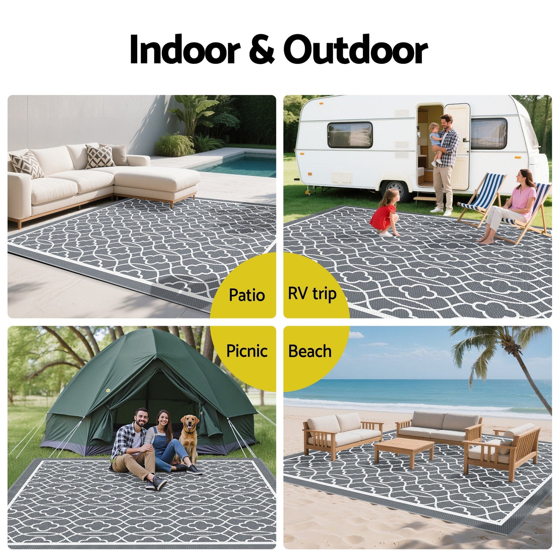Gardeon Outdoor Rugs 274x366cm Large Carpet Reversible Area Mat PP Dual - Sided Patio Rug - SportZone.co.nz